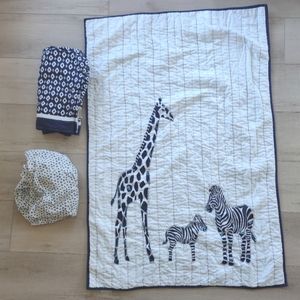 Pottery Barn  baby crib bedding set quilt navy blue animal crib skirt